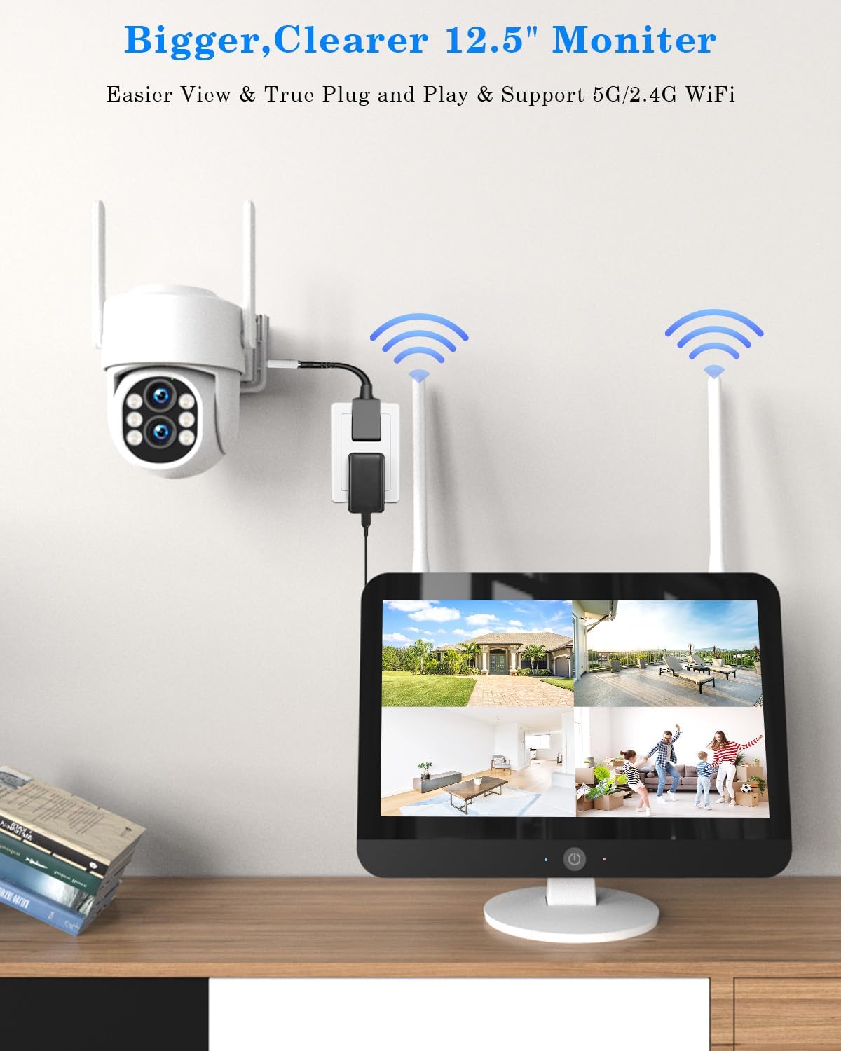 Security Camera System Outdoor Wireless for Home, ZHXINSD Dual Lens 6MP 10X Hybrid Zoom 360° Auto-Track 4 Cameras Set with 12.5' Monitor, 2.4/5G 10CH 4K NVR 24/7 Record Two-Way Audio Indoor 1TB HDD
