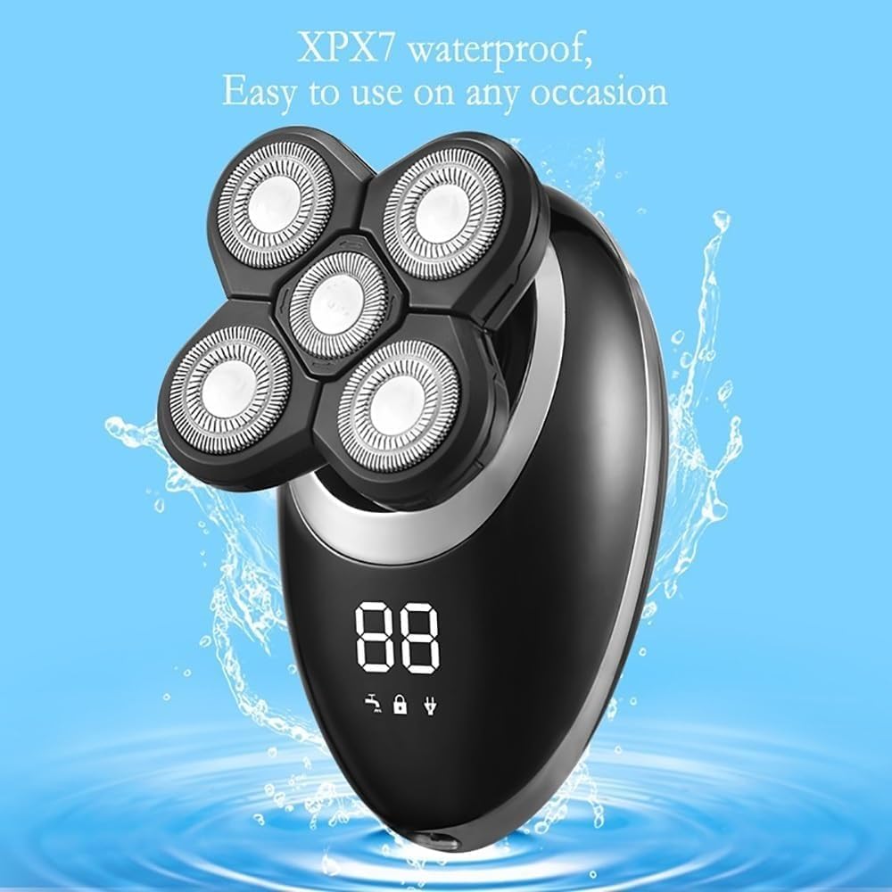 Electric Shavers for Men, 5 in 1 IPX7 Waterproof Electric Shaver Razor for Men Beard Hair Trimmer Rechargeable Bald Head Shaving Machine LCD Display Grooming Kit