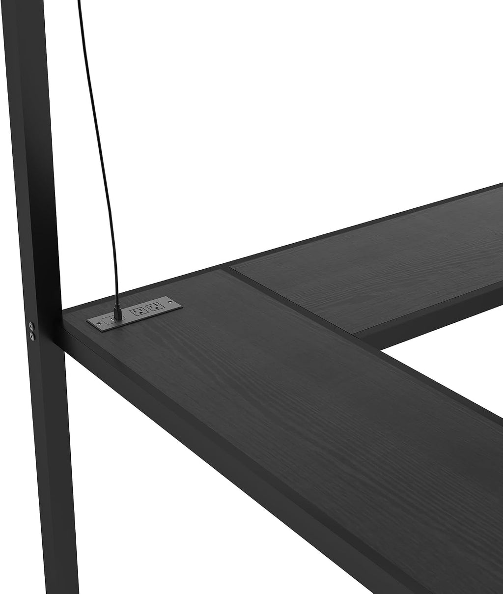 Metal Twin XL Size Loft Bed with Desk and Wardrobe,Heavy Duty Loft Bed Frame with Storage Stairs,LED Lights and Charging Station for Kids,Teens,Adults,Space Saving,Black