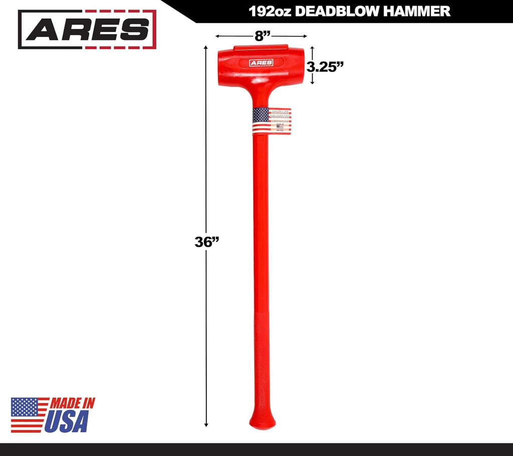 ARES 4131011 – 12-Pound Sledge Deadblow Hammer – Steel Shot-Filled Head Breaks Down Debris, Drives Stakes, Indoor and Outdoor Construction – Polyurethane Design Minimizes Rebound - Made in USA