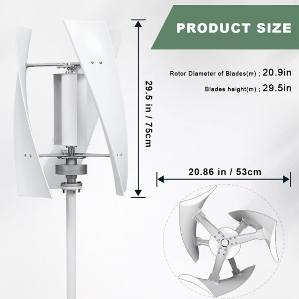 Wind Turbine Generator, 3000W 12V 24V 48V 220V Portable Vertical Helix Wind Power Turbine Kit with Charge Controller Suitable for Outdoor Courtyard Use,12v