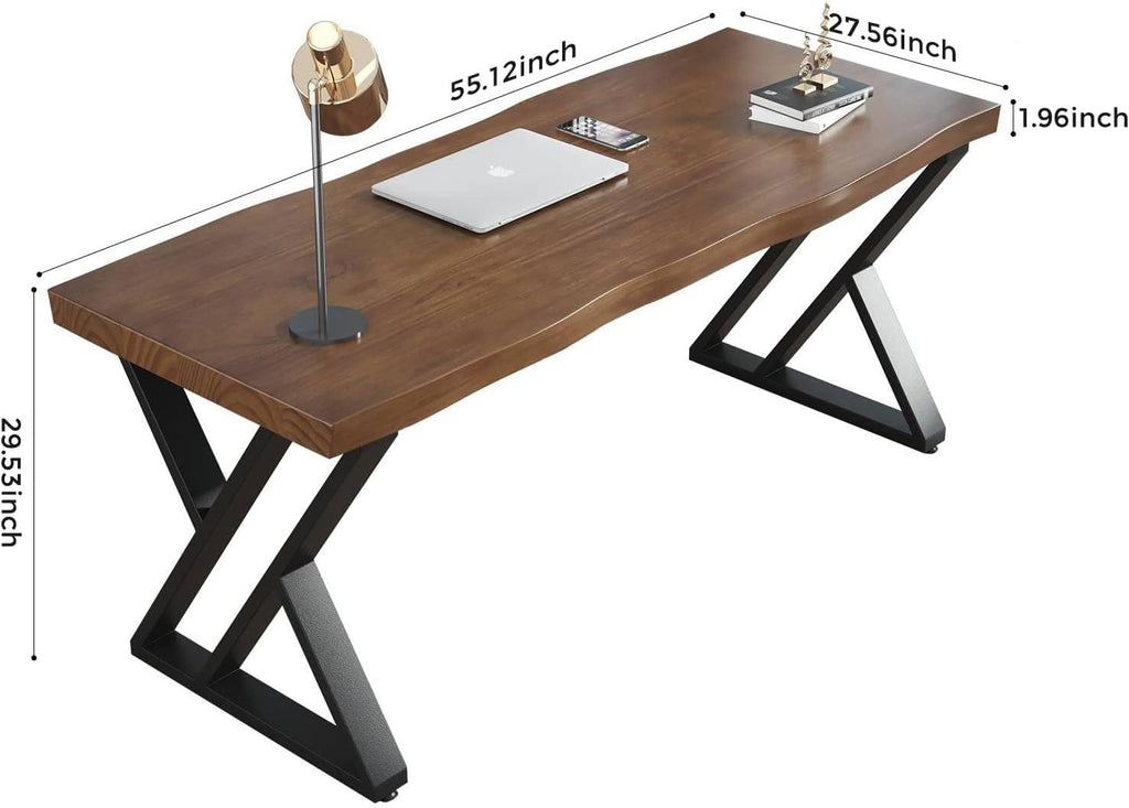 Sihtengxxhongs Rustic Style Solid Wood 55-inch Computer Desk - Large Office Desk for Home Office, Modern and Simple Design, Ideal for Study, Writing, Dining