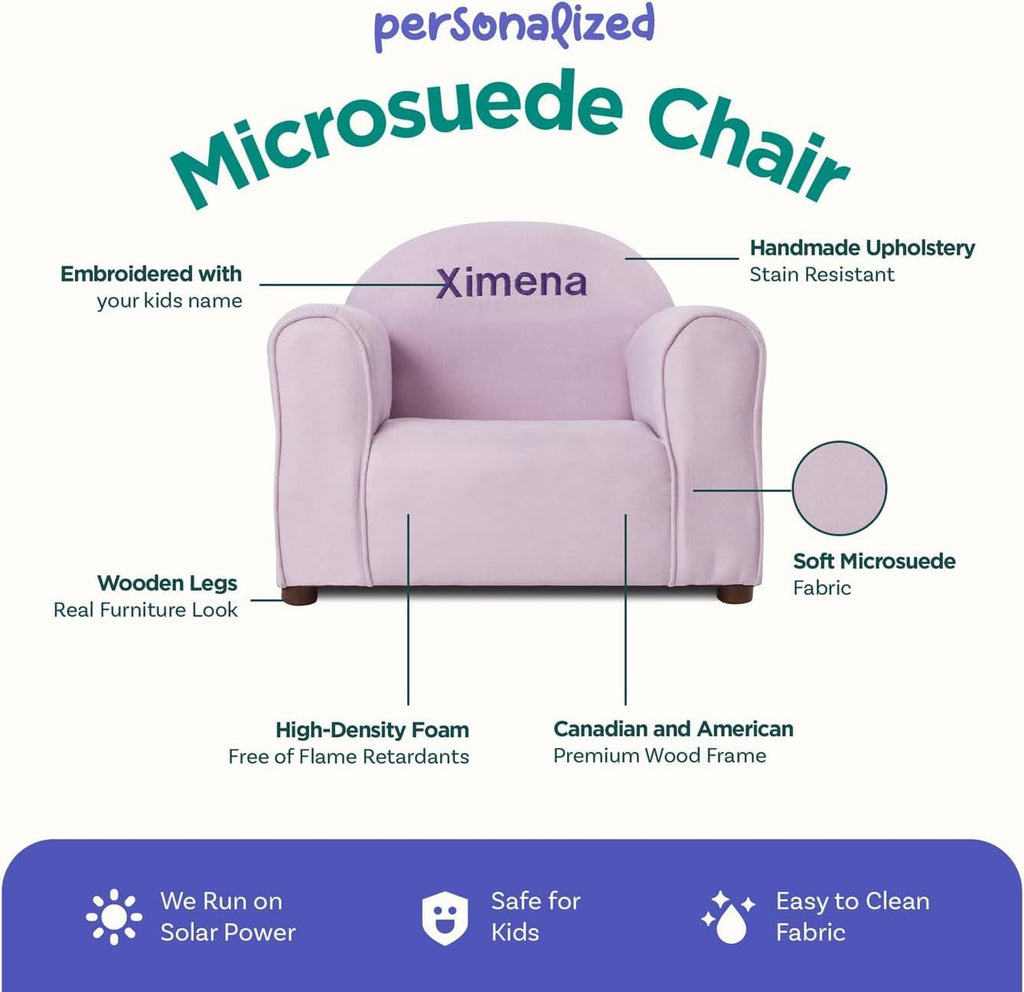 Keet Personalized Toddler Chair, Customize with Name, Soft Microsuede Upholstery, Embroidered Kids Armchair, Sturdy Wooden Frame, Easy to Clean, Ages 2–5, Gift-Ready Toddler Chair for Playrooms.