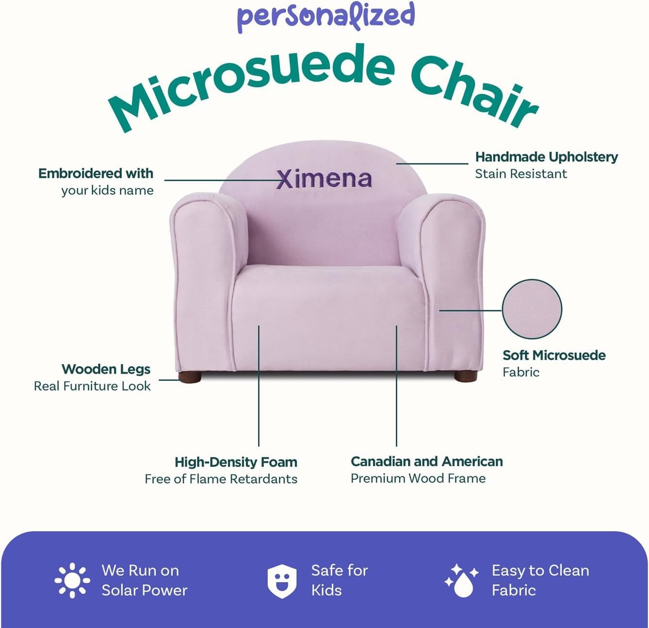 Keet Personalized Toddler Chair, Customize with Name, Soft Microsuede Upholstery, Embroidered Kids Armchair, Sturdy Wooden Frame, Easy to Clean, Ages 2–5, Gift-Ready Toddler Chair for Playrooms.
