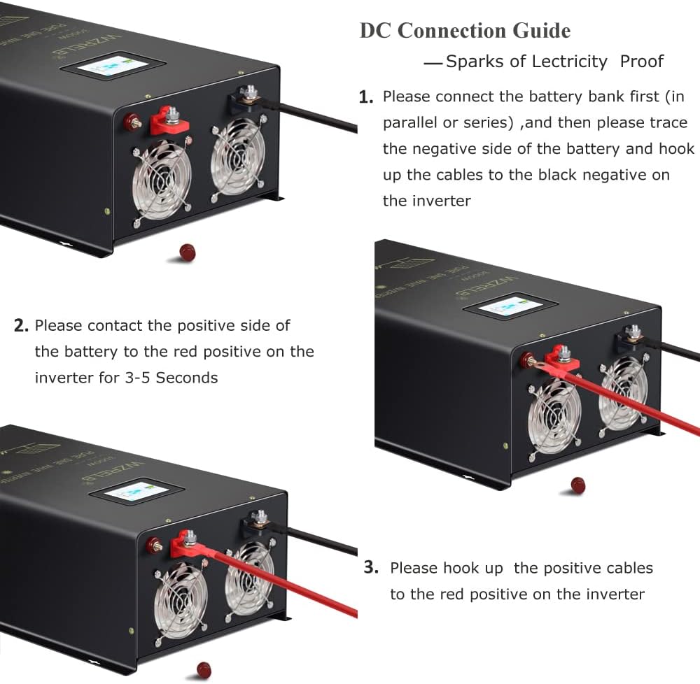 WZRELB 7000W Split Phase Pure Sine Wave Inverter, 48V DC to 120V/240V AC, 4 AC Outlets, Hardwire Terminal, High Efficiency up to 91.6%, Black