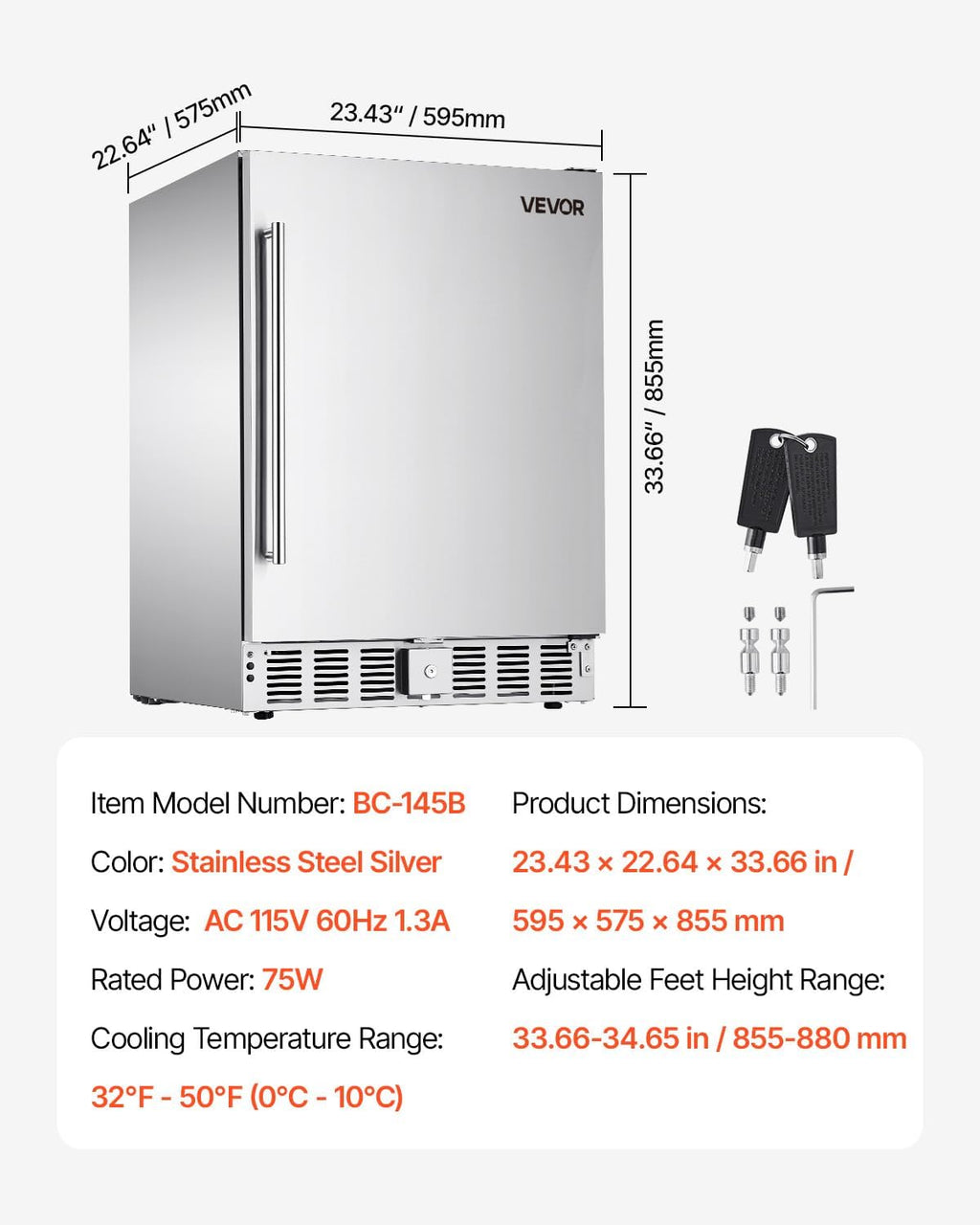 VEVOR 24-Inch Indoor/Outdoor Beverage Refrigerator, 150 QT Freestanding or Undercounter Beverage Fridge, 180 Cans Built-in Beer Fridge with Stainless Steel Body for Residential Home Bar Commercial Use