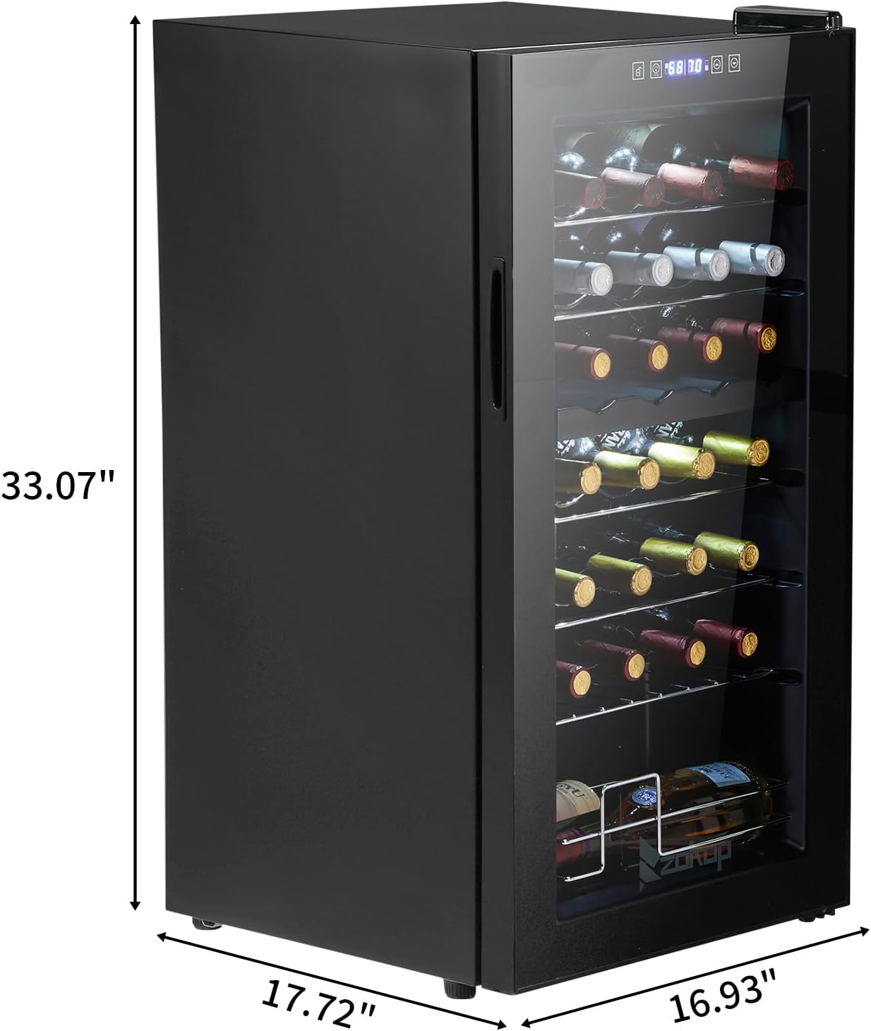 Winado 28-Bottle Dual Zone Compressor Wine Cooler, Freestanding Compact Mini Wine Fridge with Adjustable Temperature, Digital Control & Removable Shelves for Wine Storage