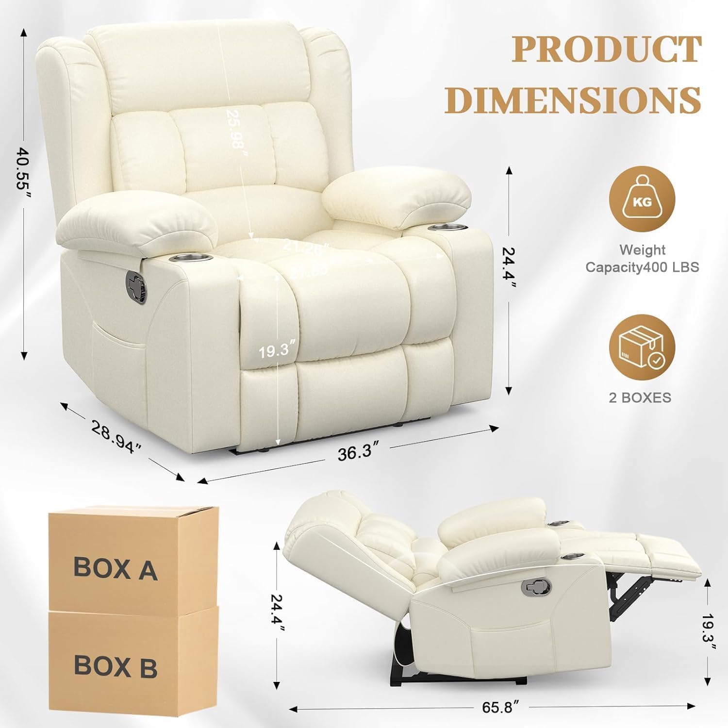FURNIMAT Recliner Chair, Oversized Manual Reclining Chair for Adults, Single Reclining Sofa with Cup Holder & Pocket, Lounge Recliner for Living Room Home Theater Seating RV Chairs