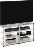 Furinno ECON TV Stand, 4-Tier Wide Corner Entertainment Center, TV Console for TV up to 55 Inch, Easy Assembly, for Living Room, Bedroom, White Oak/Stainless Steel Tubes