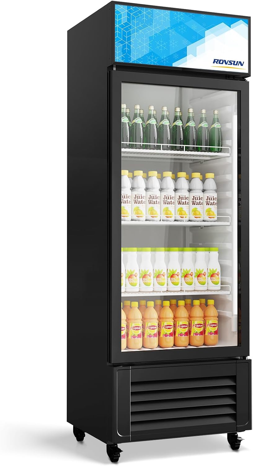 ROVSUN 10 Cu.Ft Beverage Refrigerator Commercial ETL NSF, Display Refrigerator Beverage Cooler Glass Door Merchandiser Refrigerator Fridge w/Adjustable Shelves LED Light for Bar Restaurant Cafe