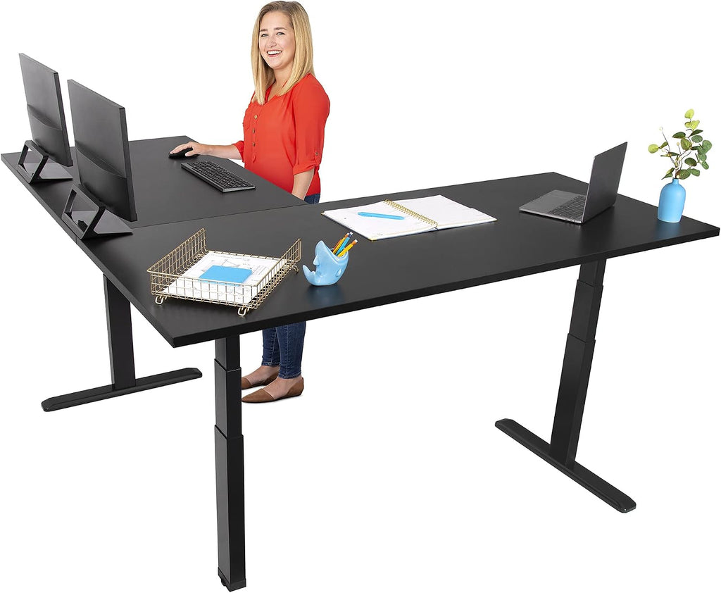 Stand Steady Tranzendesk Power Extra Large 71 Inch Electric L-Shaped Corner Standing Desk, Height Adjustable Ergonomic Corner Desk & Sit Stand Workstation, Fits 4 Monitors (Black, 71in x 71in)