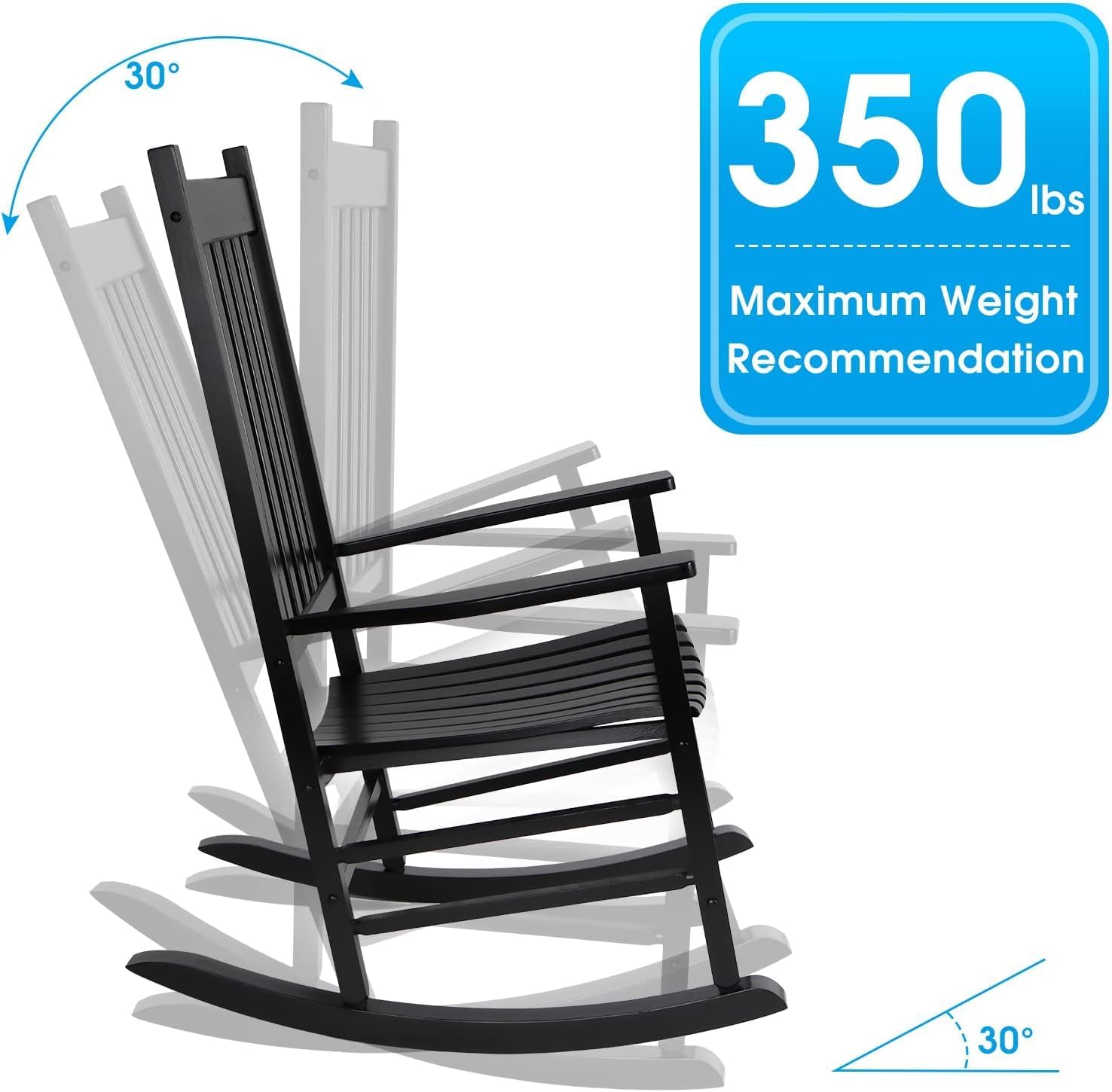 Wooden Rocking Chair Set - 2 Wooden Porch Rockers With Outdoor Side Table, Perfect for Indoor or Outdoor, All Weather Rocker for Garden, Lawn, Balcony, Backyard, Patio (Black)