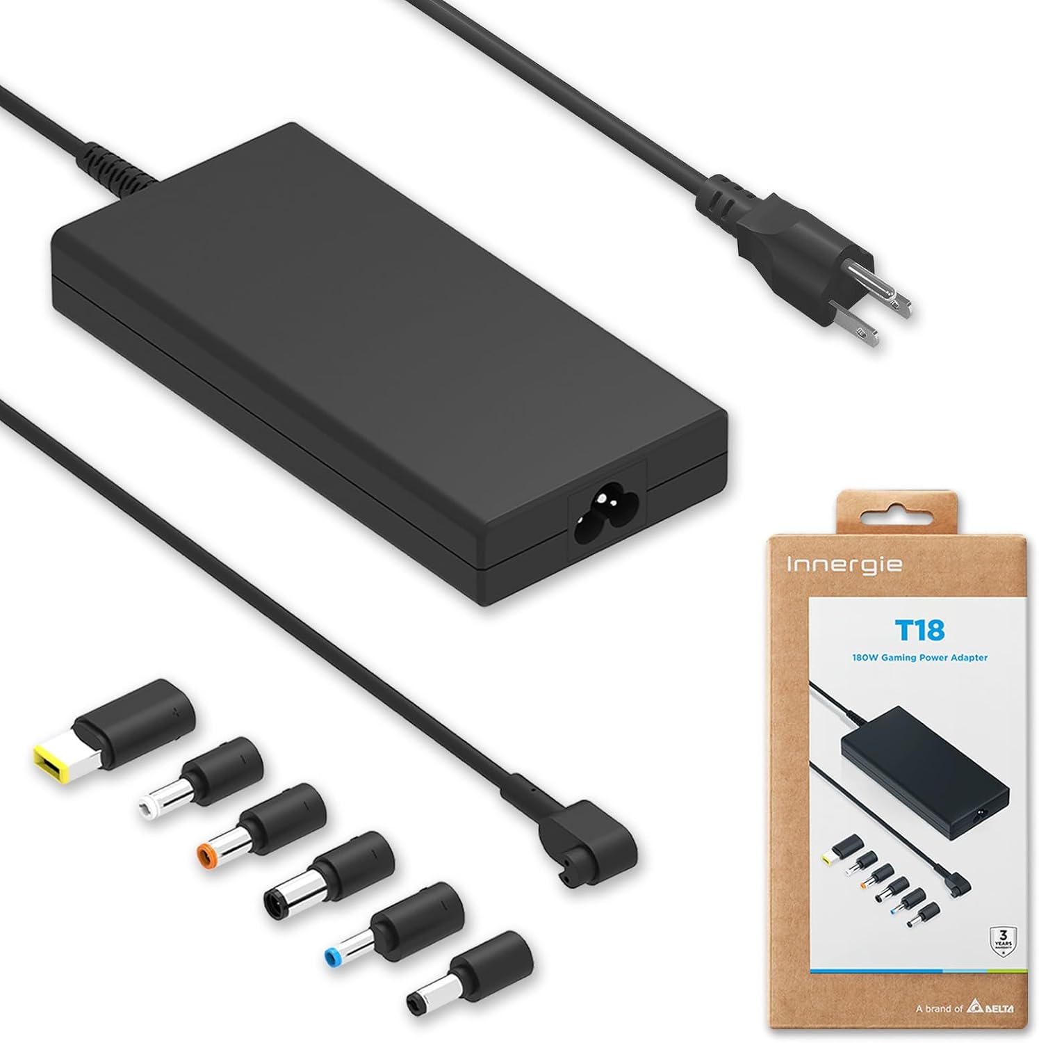 Innergie T18 180W 150W 19.5v 9.23a Universal Laptop Charger for MSI Gaming Laptop, MSI ac Power Cord, Universal Tips for Dell, ASUS, HP, Lenovo, Acer, and More. 9ft