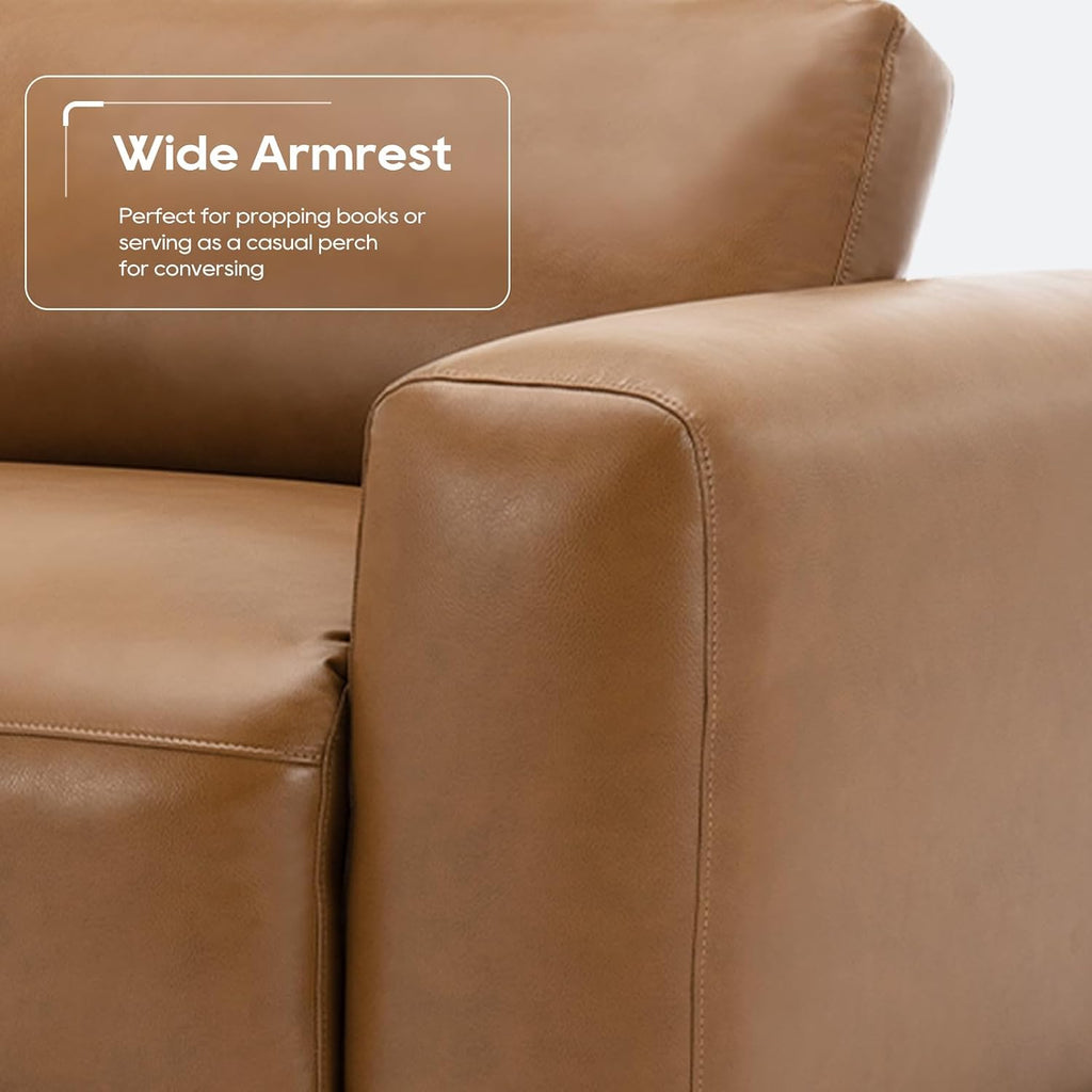 COLAMY 95' Oversized PU Leather Sofa, Comfy Sofa Couch with Extra Deep Seats, Wide Arm, Down Filled 3-Seater Sofa for Living Room, Apartment Lounge-Light Brown