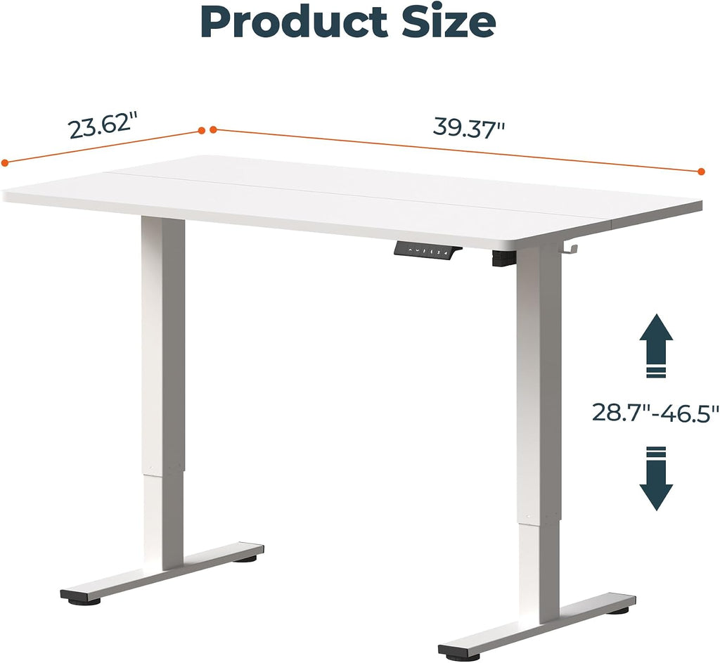 Adjustable Stand Up Desk with Memory Preset, Standing Desks 40 x 24 Inch Electric Home Office Desk Computer Workstation, Splice White Top + White Frame