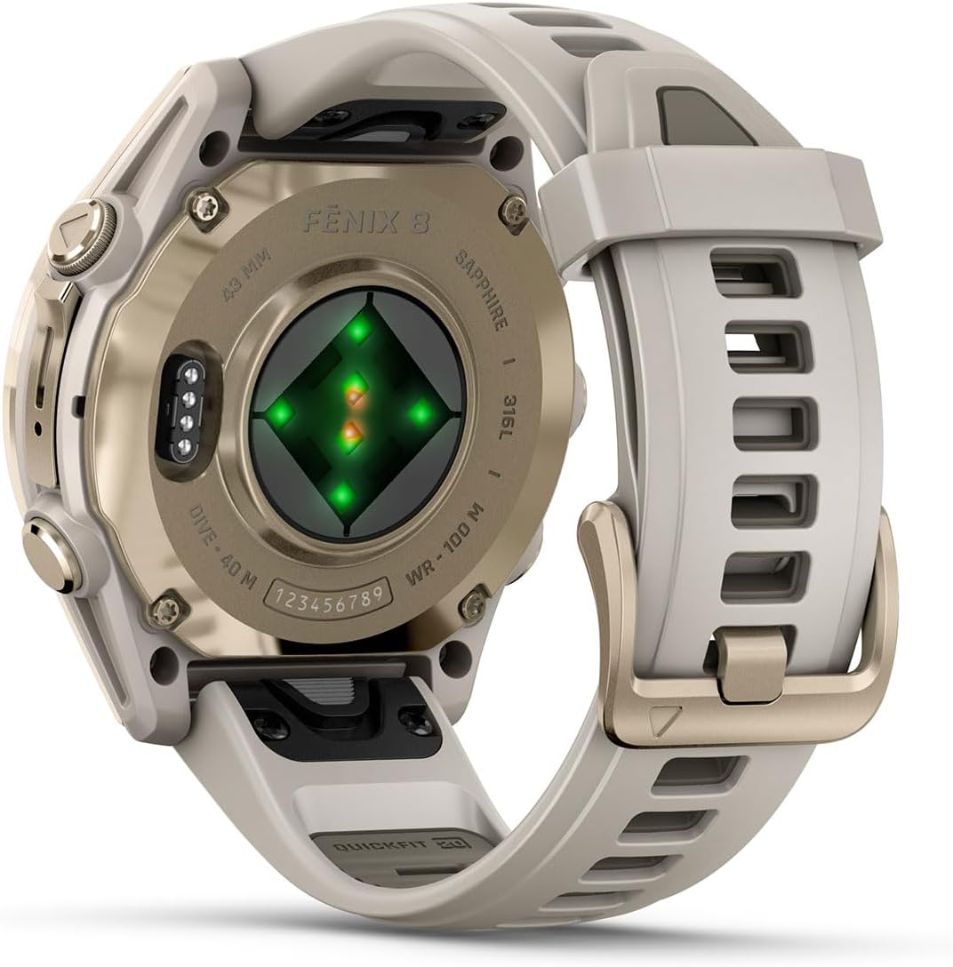 PlayBetter Garmin Fenix 8 AMOLED Sapphire (43mm, Soft Gold/Dark Sandstone) Multisport GPS Smartwatch Bundle - 1.3' Touchscreen, Built-in LED Flashlight Wireless Running Earbuds