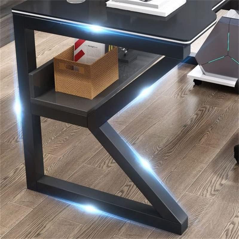 LAKIQ Small Space Manufactured Wood Computer Desktop Table with Storage Shelf K-Shaped Gaming Desk Rectangular Home Office Working Writing Table - Table Only(Black,31.5' L x 19.7' W x 29.5' H)