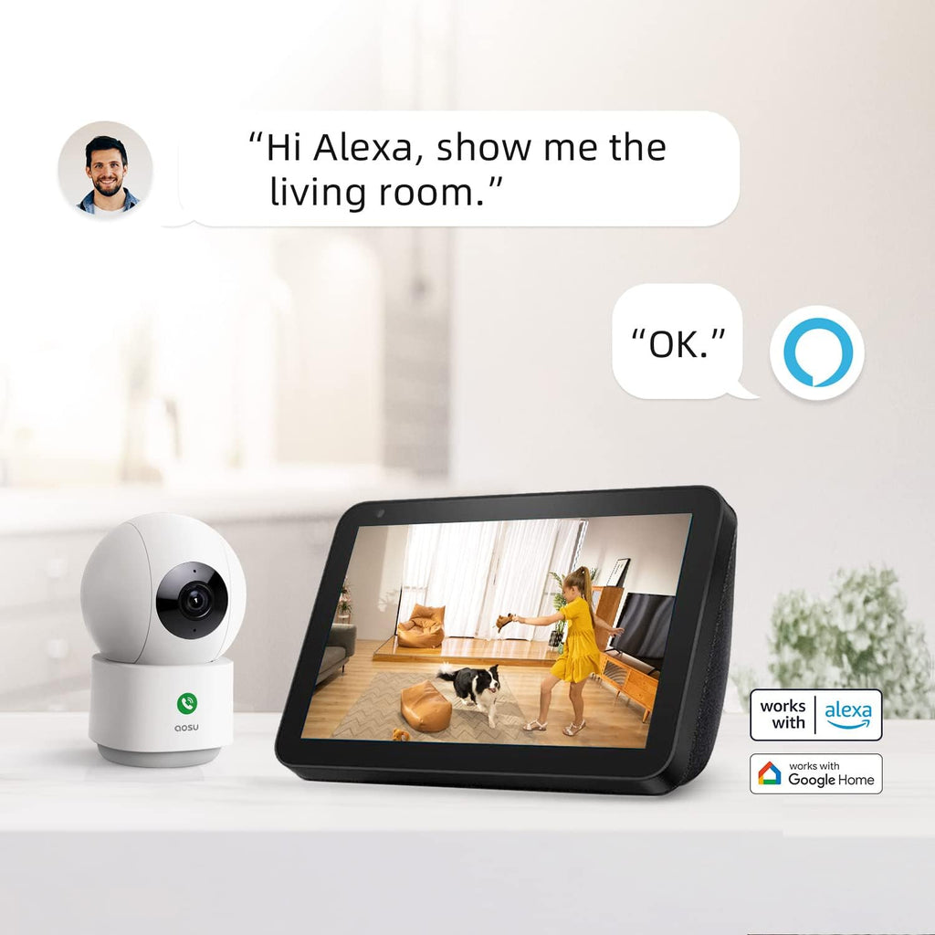 AOSU Solar Security Cameras Outdoor Wireless, 4 Cam-Kit, No Subscription & AOSU 360° Indoor Security Camera, Baby Monitor