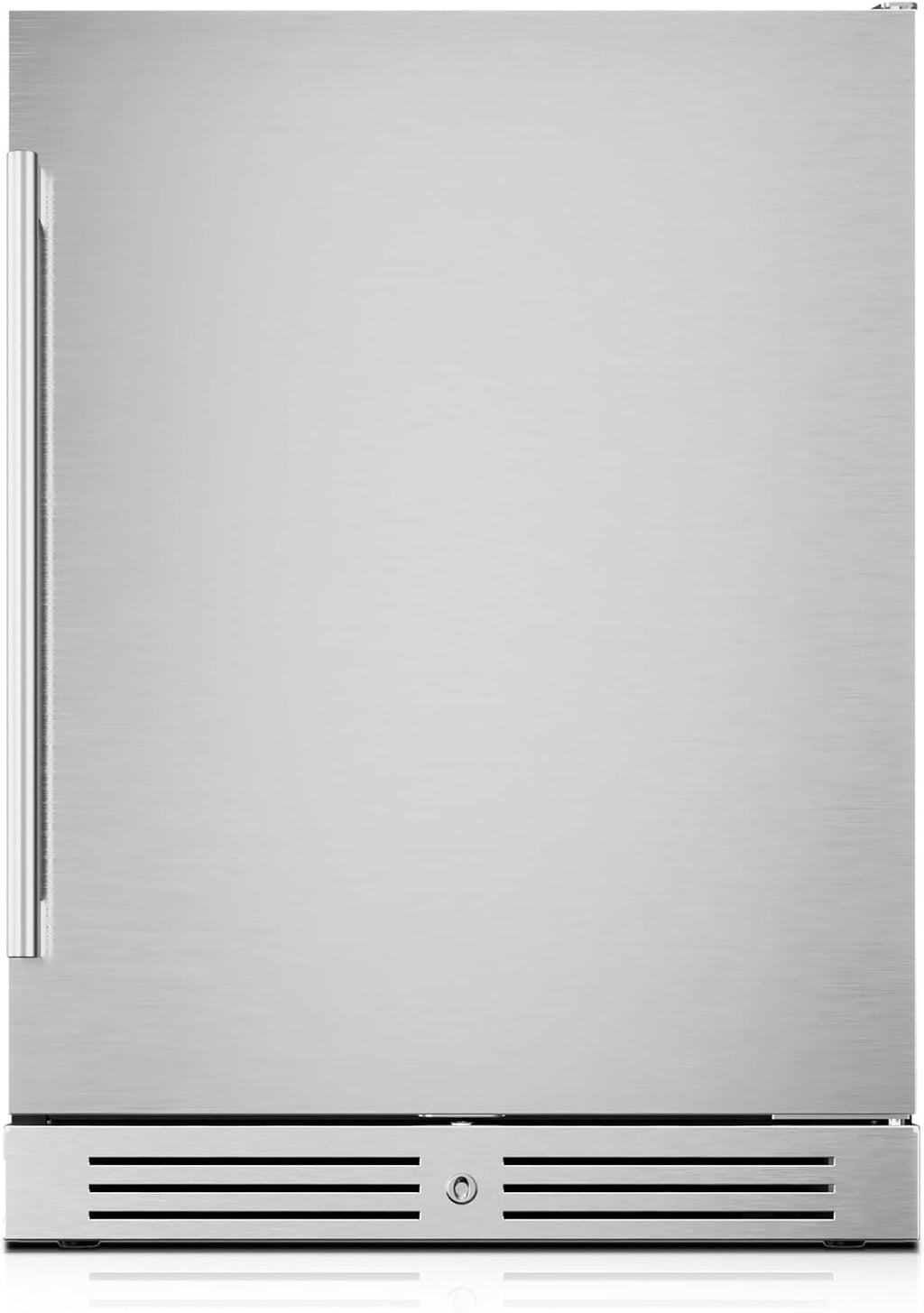 Yeego 24 Inch Beverage Refrigerator, Up to 160 Cans, Beverage Cooler with Lock, Auto Defrost, Digital Temperature Control, Stainless Steel for Indoor & Covered Outdoor Use, Built-in or Freestanding