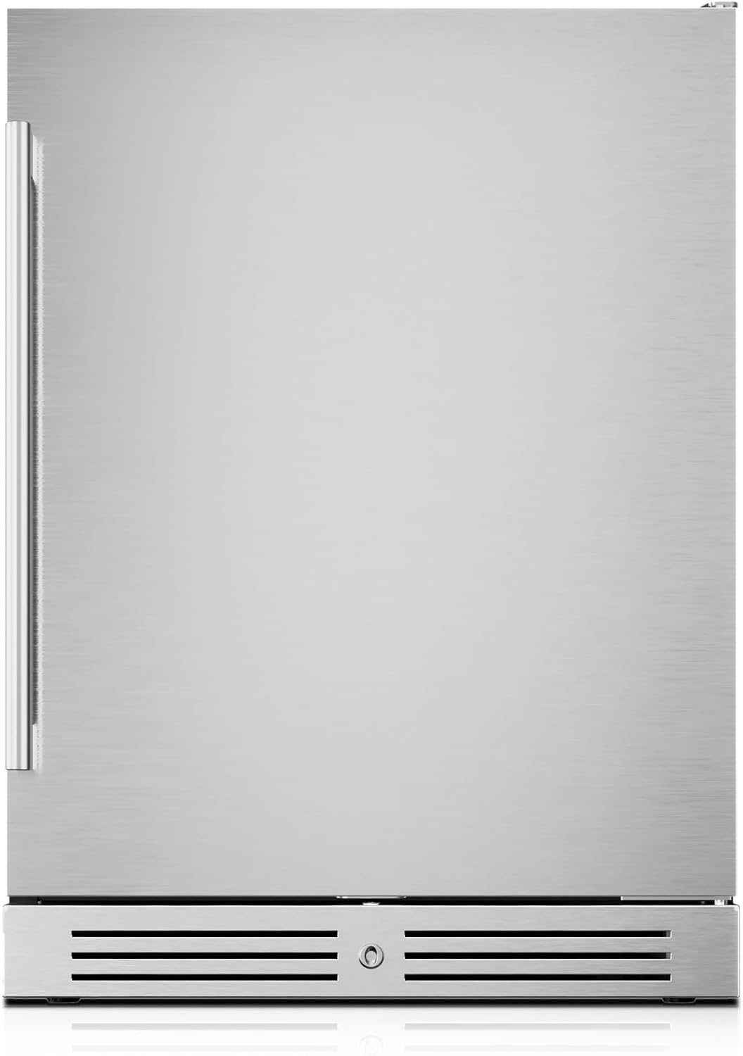 Yeego 24 Inch Beverage Refrigerator, Up to 160 Cans, Beverage Cooler with Lock, Auto Defrost, Digital Temperature Control, Stainless Steel for Indoor & Covered Outdoor Use, Built-in or Freestanding