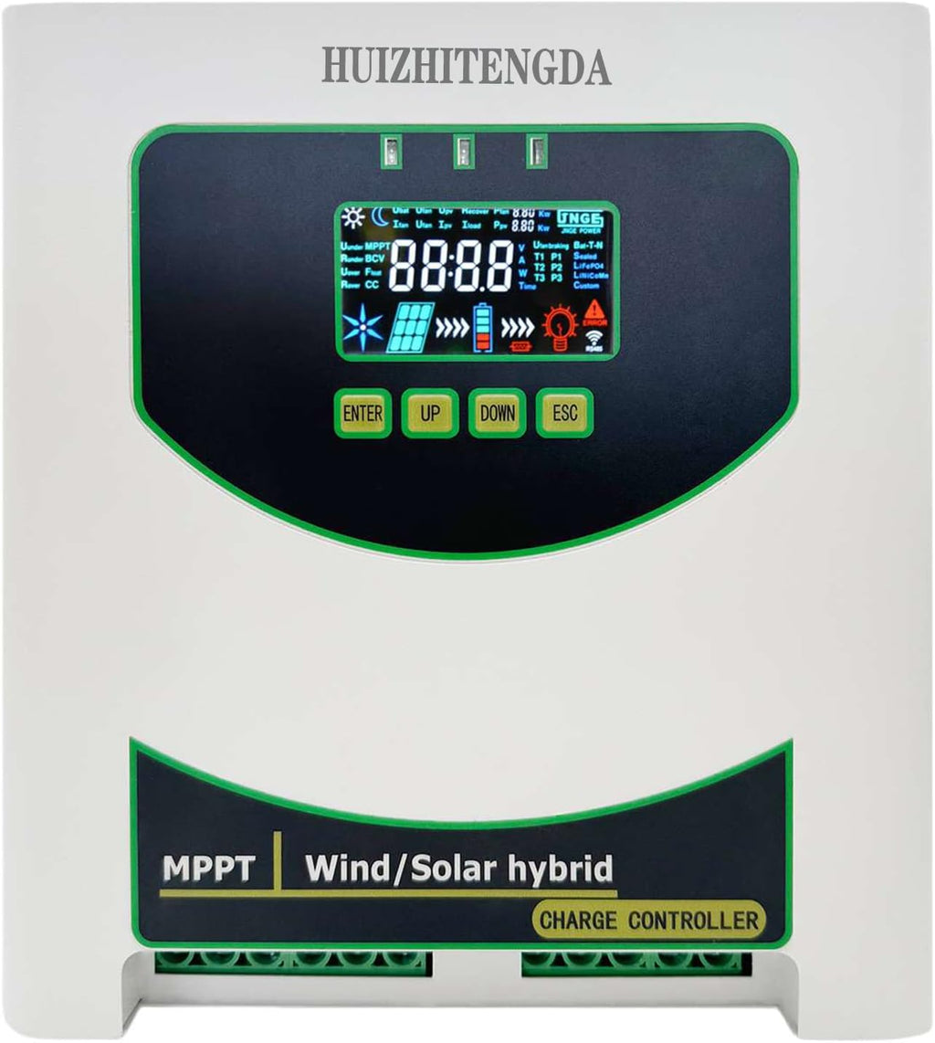 MPPT Charge Controller 3000W Solar & Wind Hybrid System, 12V 24V 48V Auto Regulator for Home Use Wind Turbine for Lithium Lead Battery