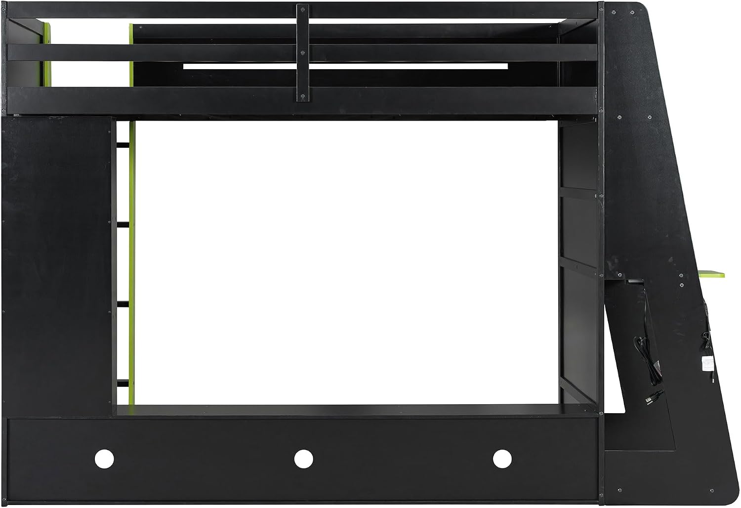 LUMISOL Twin Size Gaming Loft Bed with Desk, RGB LED Lights & Charging Stations, Wood Loft Bed Frame with Storage Bookshelves for Kids, Teens & Adults, Green + Black