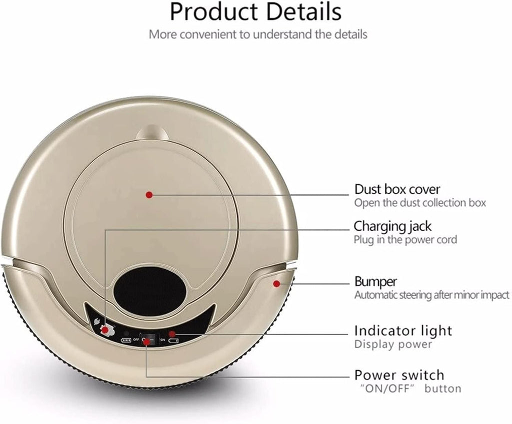 Robot Vacuum Cleaner (Slim), Connected Robotic Vacuum Cleaner, Super Quiet, Self-Charging Auto Boost Sweeper for Pet Hair, Carpets, Tiles, Hard Floors (Color : Gold)