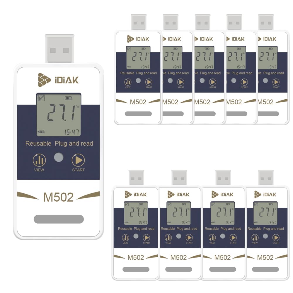 M502 Temperature Data Logger USB Temp/Humidity Recorder with PDF and Excel (Reusable) Refrigerator Thermometer 14400 Points High Accuracy (no delay - 10 Pack)