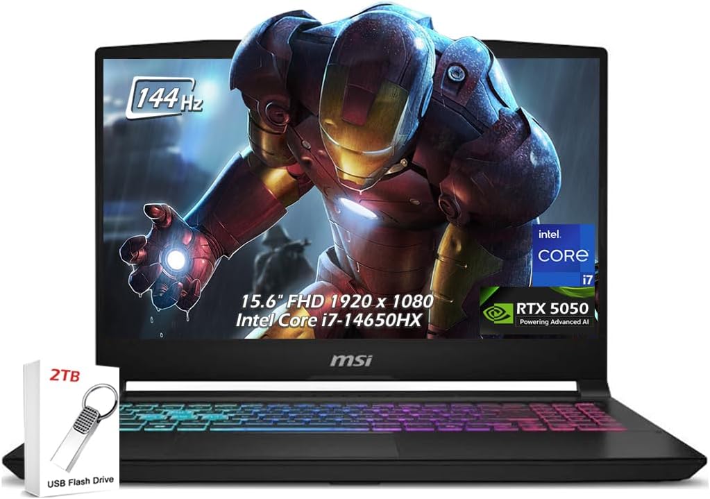 msi Katana 15 HX 15.6 inch 144Hz Gaming Laptop Intel Core i7-14650HX NVIDIA GeForce RTX 5050 8GB, 32GB DDR5 2TB SSD, Wi-Fi6E, Bluetooth, Backlit KB, Win11, Black, w/2TB USB Drive, W/GaLiMu