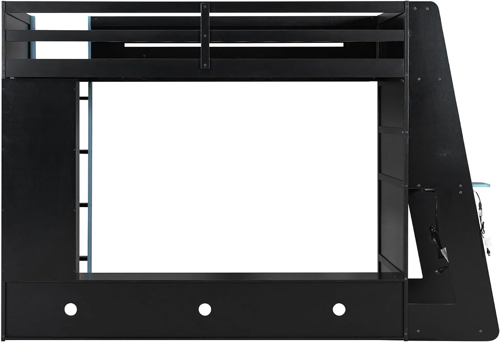 Merax Twin Size Gaming Loft Bed with Desk and Multi-Storage Shelves, Wooden Loft Bed Frmae with Light, Space-Saving Bed with Safety Guardrail