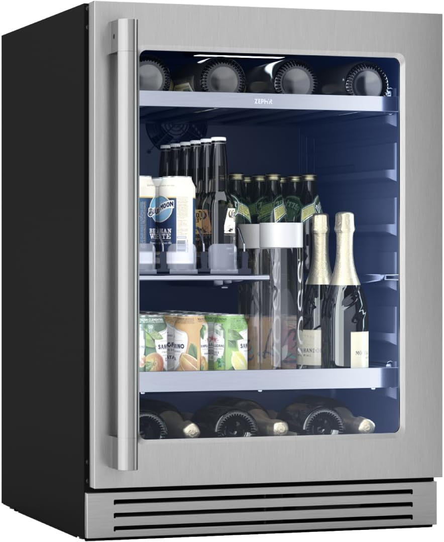 Zephyr 24' Wine Fridge & Beverage Refrigerator Single Zone Under Counter - Mini Wine Cooler Cellars Small Beer Fridge Cabinet Drink Chiller Freestanding Wine Beverage Cooler, 7 bottles,112 cans