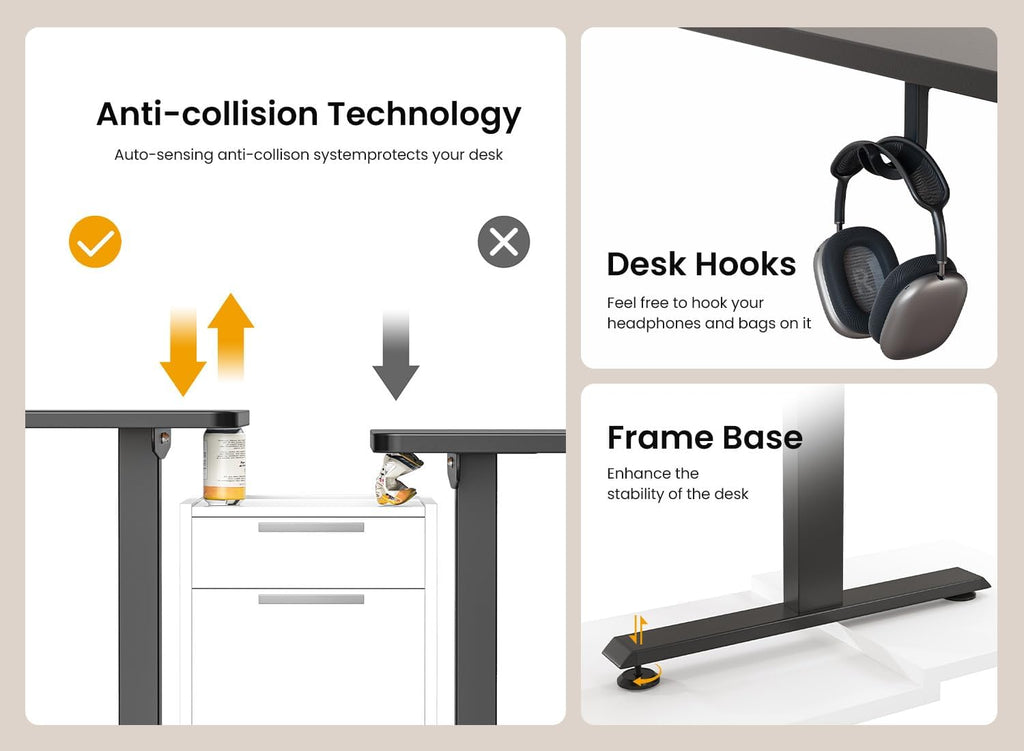BANTI 48 × 24 Inches Standing Desk, Ergonomic, Electric Height Adjustable, Sit and Stand Up, Computer Office Desk with Splice Board, Black Frame/Black Top