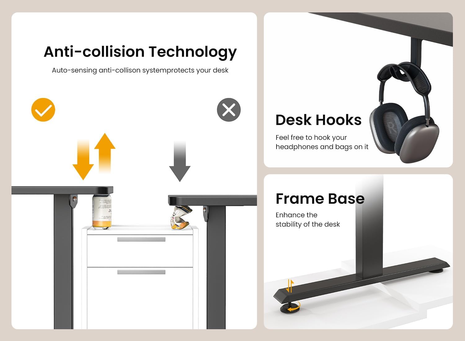 BANTI 48 × 24 Inches Standing Desk, Ergonomic, Electric Height Adjustable, Sit and Stand Up, Computer Office Desk with Splice Board, Black Frame/Black Top