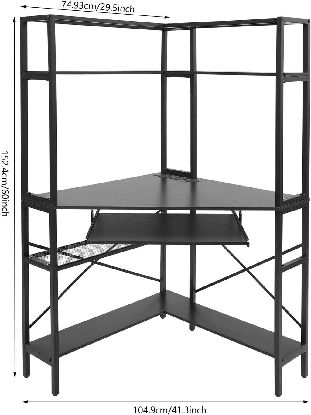 Corner Small Desk for Small Space, 29.5'*29.5'*60' Corner Computer Desk with USB Ports Triangle Gaming Desk with with RGB LED Lighting for Home Office, Living Room, Bedroom (Black)