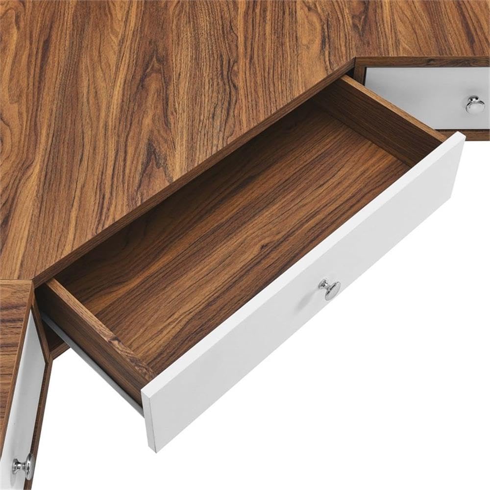 Modway Transmit 47' Wall Mount Corner Wood Office Desk in Walnut/White