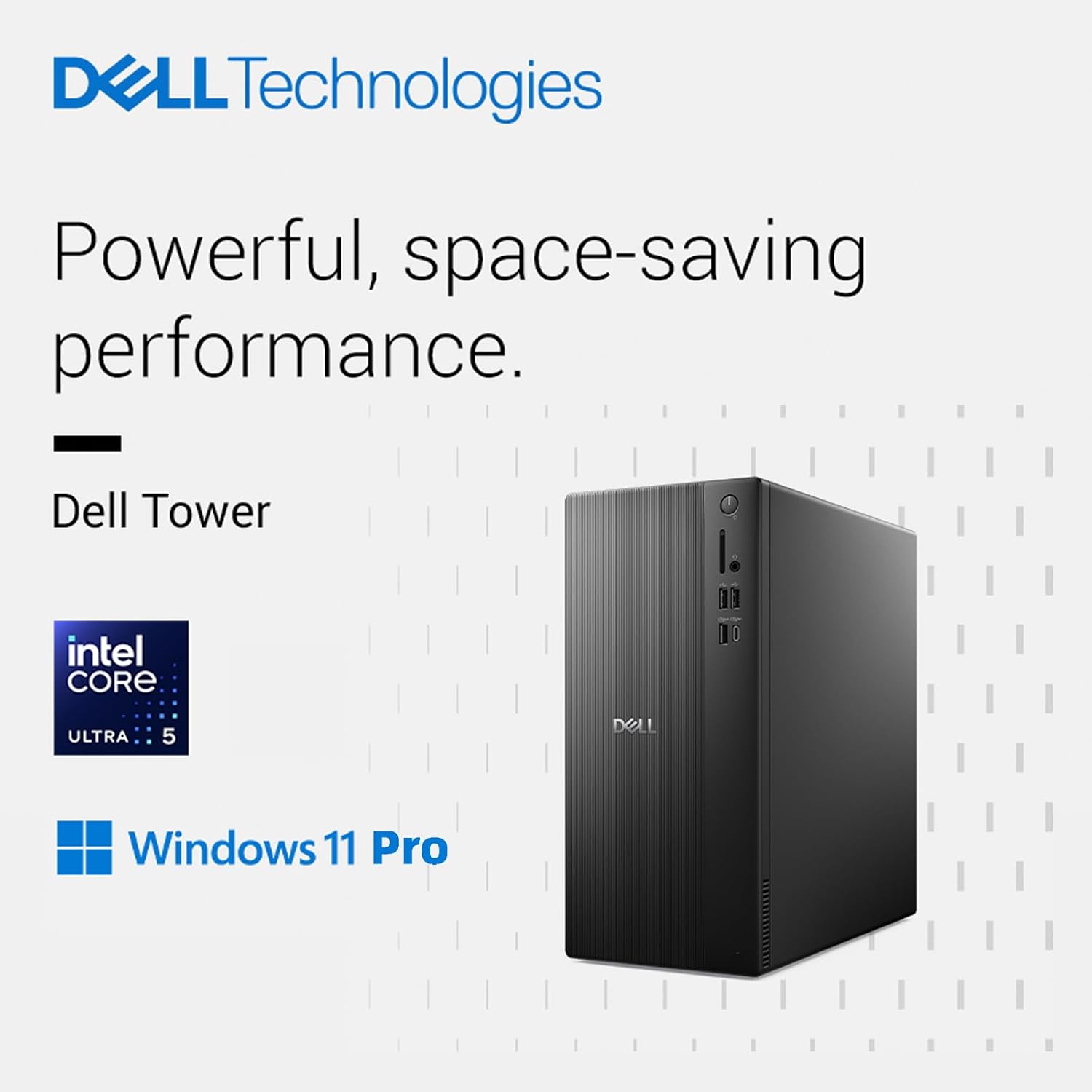 Dell ECT1250 slim tower desktop computer, Intel Core Ultra 5-225, 32GB DDR5 RAM, 1TB SSD, Wi-Fi 6, Windows 11 Pro, black