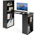 Giantex 48 Inch Computer Desk with Bookshelf, 3-in-1 Home Office Desk with 4-Tier Bookcase & CPU Stand, Space-Saving Reversible Writing Desk Work Table for Bedroom, Study Room, Office (Black)