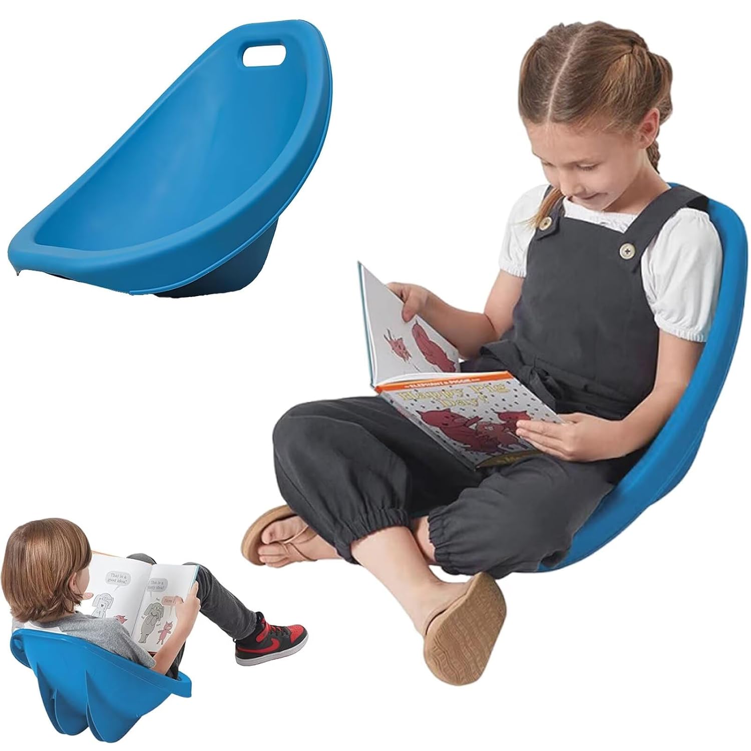 4 Packs Floor Chair with Back Support, Blue Scoop Rocker Chair for Kids, Portable Scoop Chairs for Classroom, Plastic Reading Chair Sensory Rocking Chair, Flexible Seating for Classroom