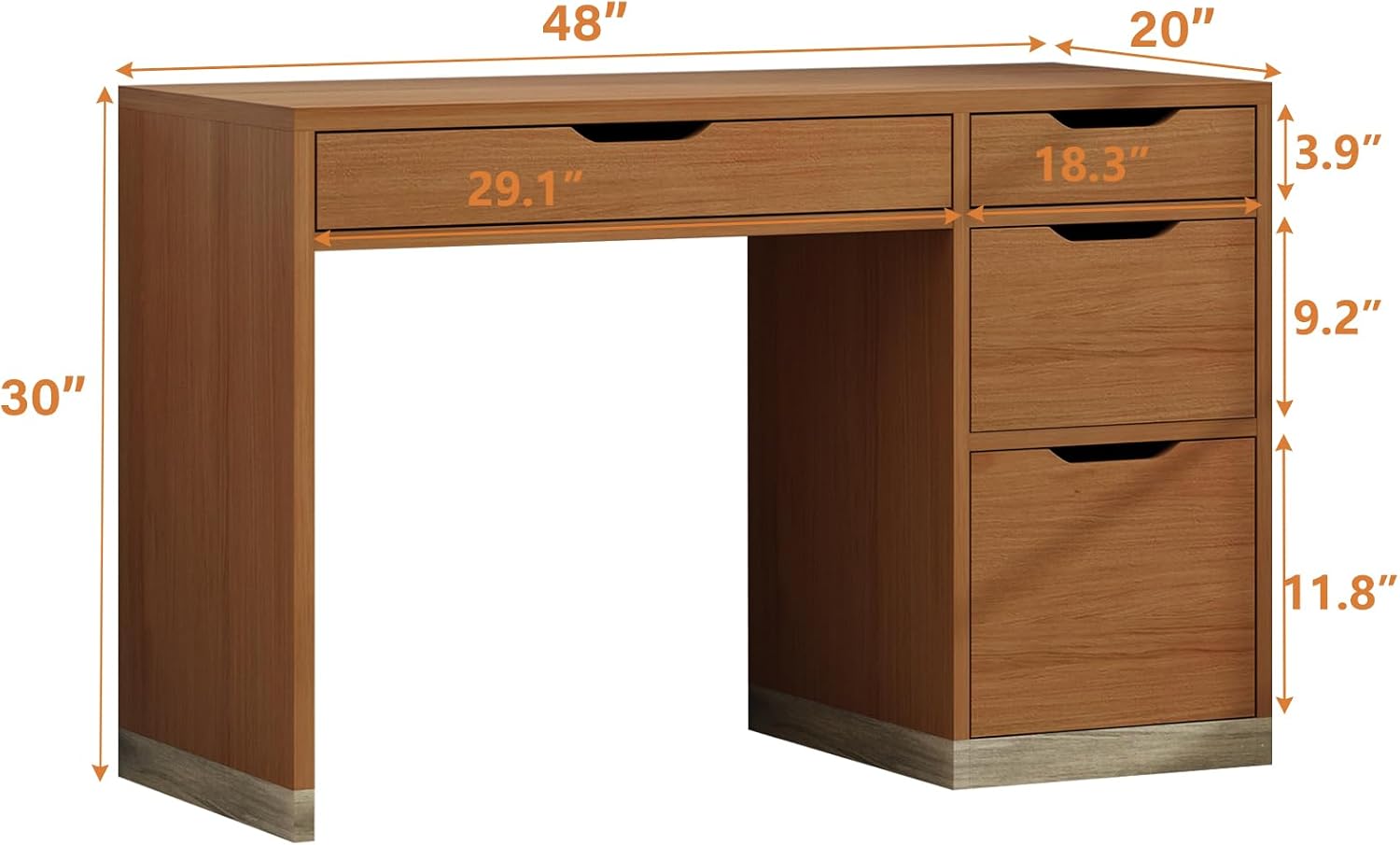 MaverickFurni 48 Inch Small Desk with 4 Drawers, Computer Desk with Storage File Drawer for Bedroom, Home Office Desk with Storage for Small Space, Brown