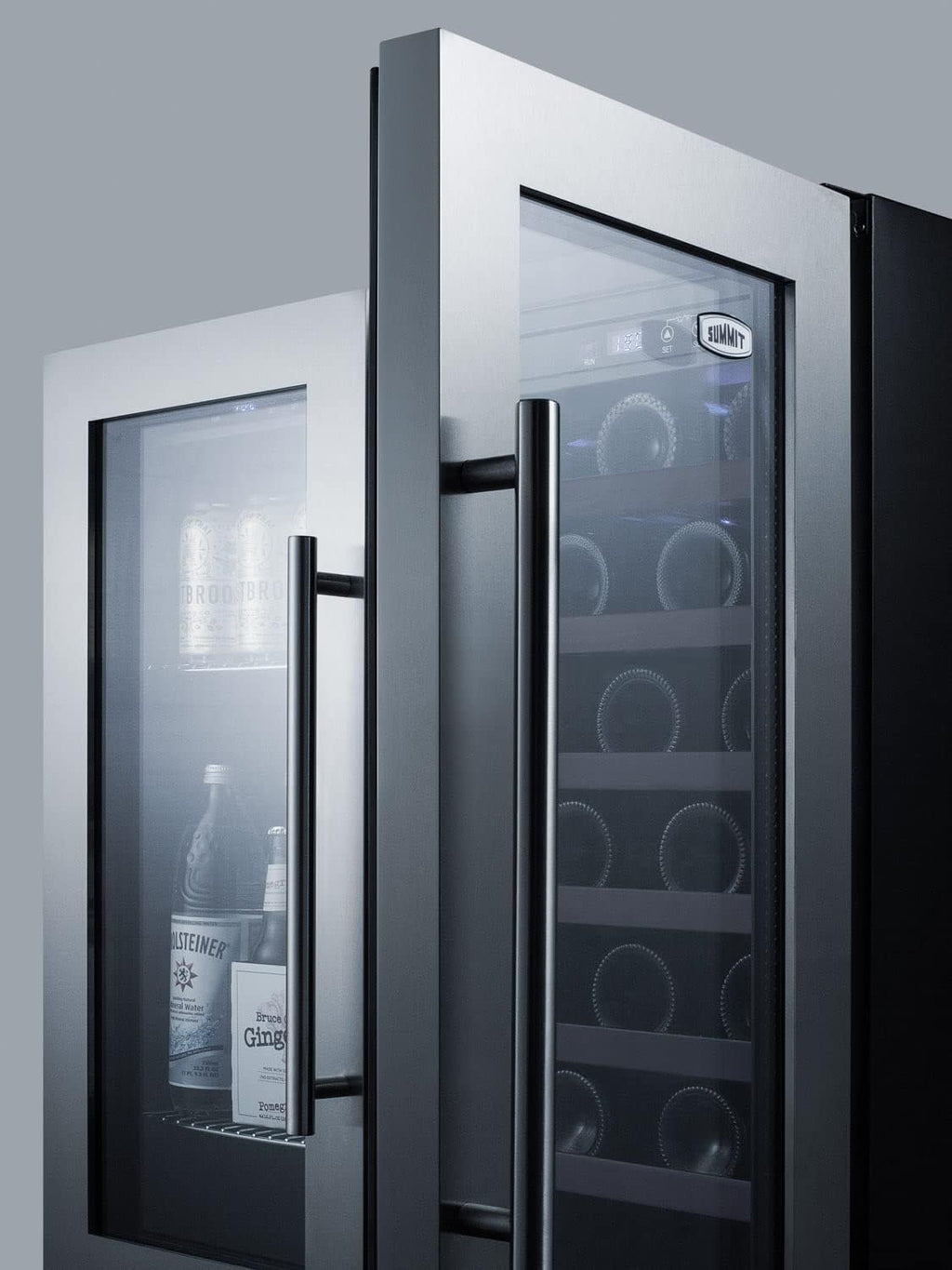 Summit 30' Wine Cellar/Beverage Center Combination Unit, 33 Bottle Capacity, 5.8 cu.ft. Capacity, Built-In Commercial Beverage Center, French Doors, Stainless Steel- SWBV3067B
