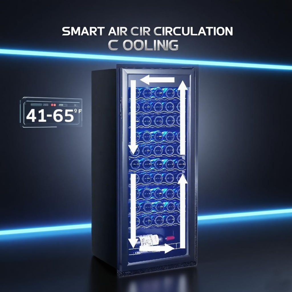 GarveeHome Wine Cooler, 46 Bottle Freestanding or Built-in Metal Design, Wine Fridge, Single Zone Dual Temperature Wine Fridge for Red, White and Champagne with Adjust Temperature, Black