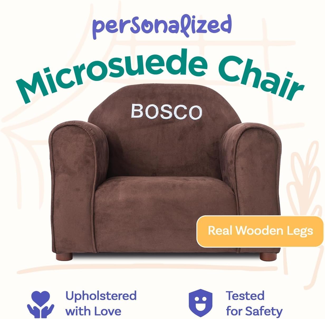 Keet Personalized Toddler Chair, Customize with Name, Soft Microsuede Upholstery, Embroidered Kids Armchair, Sturdy Wooden Frame, Easy to Clean, Ages 2–5, Gift-Ready Toddler Chair for Playrooms.