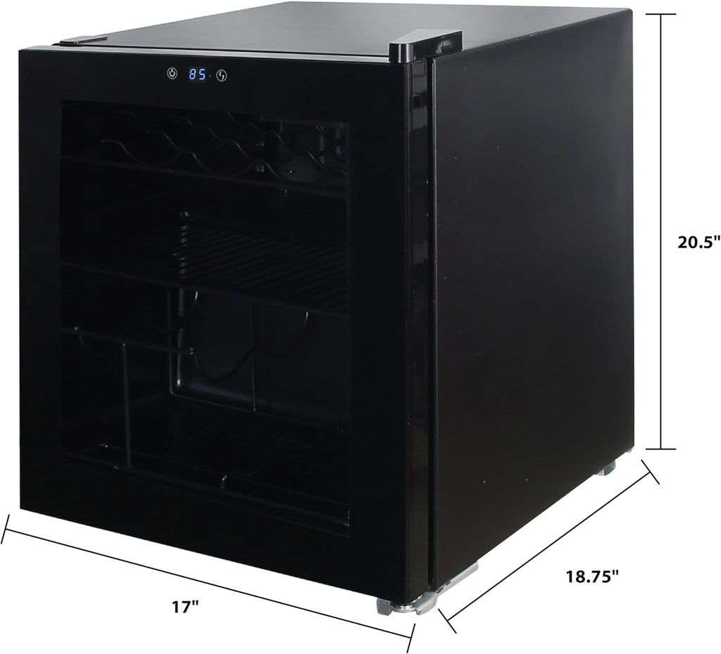 Avanti Beverage Refrigerator and Wine Cooler with 15 Bottle/60 Can Capacity, Glass Door, 17-Inch Wide Freestanding, Adjustable Thermostat Control, 1.6-Cubic Feet, Black