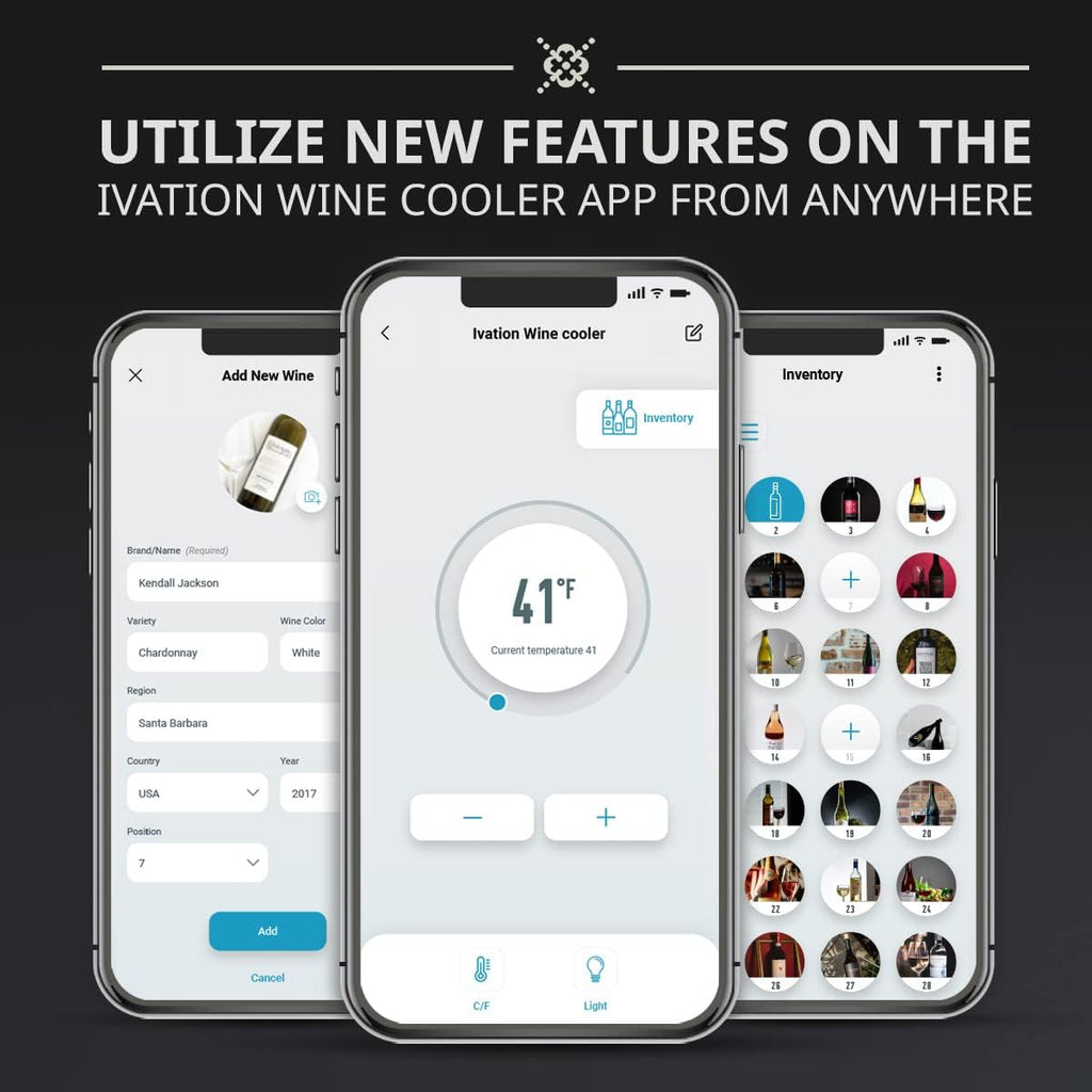 Ivation 34 Bottle Compressor Wine Cooler Refrigerator with Wi-Fi Smart App Control Cooling System | Large Freestanding Wine Cellar Fridge For Red White Champagne or Sparkling, Black Glass Door & Lock