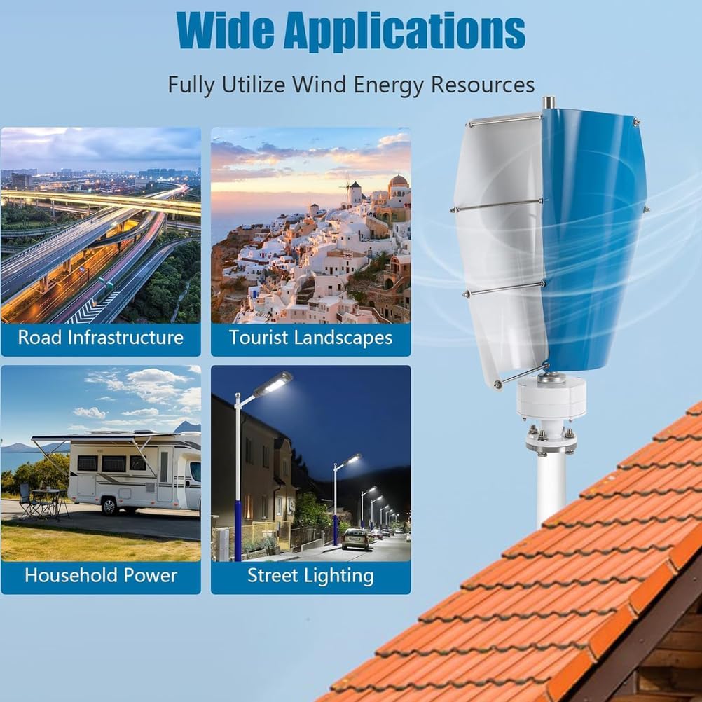 Wind Turbine Generator,3000W 12V 24V 48V 220V 2 Blades W/Controller and Power Inverter Converter Low-Noise Windmill Generator Suitable for Mountainous Roads