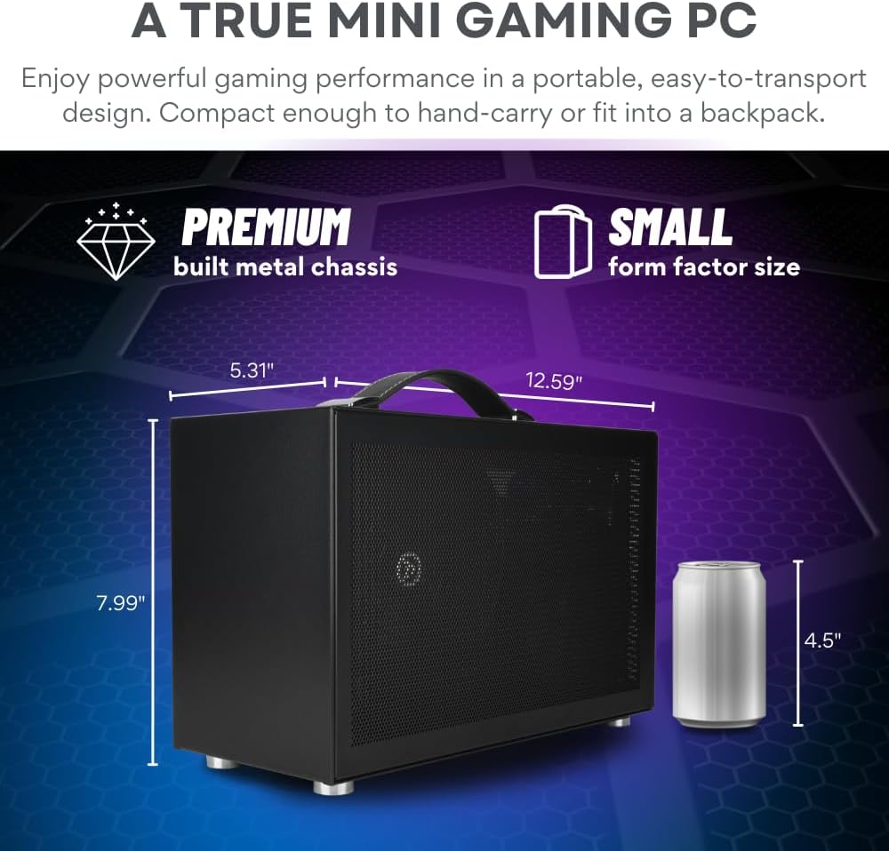 LAN Gamer 8.1L Mini ITX Desktop RTX 5060 Ti 16GB, Intel 20-Core Ultra 7 265KF, 32GB DDR5 RAM, 2TB Gen4 NVMe SSD, SFF PC w/Windows 11 Pro, 3-Year Warranty, RGB Keyboard+Mouse, Internal Wi-Fi 6E (Black)