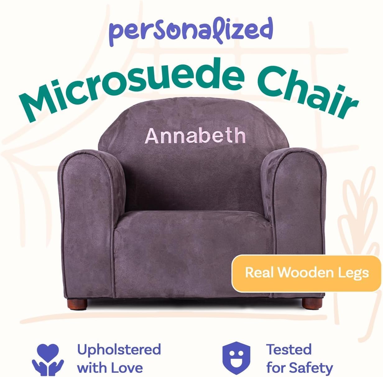 Keet Personalized Toddler Chair, Customize with Name, Soft Microsuede Upholstery, Embroidered Kids Armchair, Sturdy Wooden Frame, Easy to Clean, Ages 2–5, Gift-Ready Toddler Chair for Playrooms.