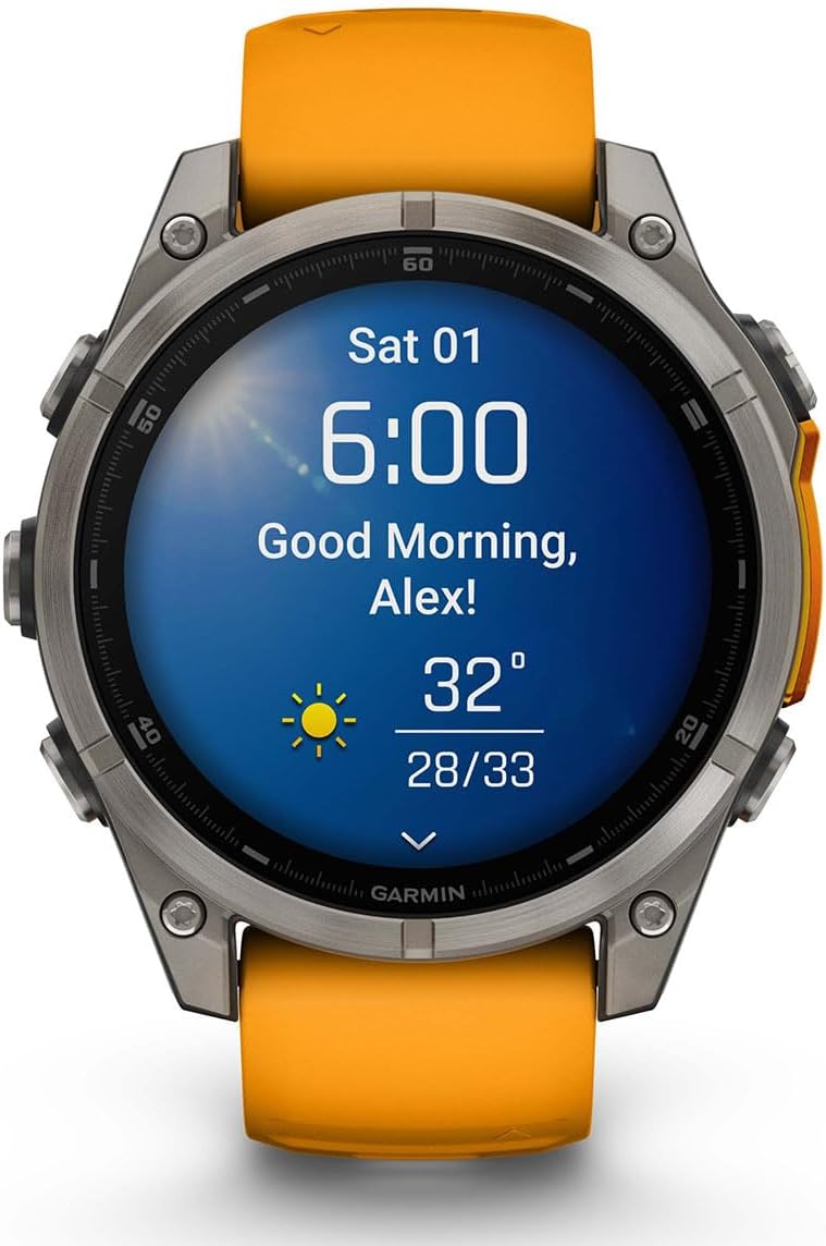 PlayBetter Garmin Fenix 8 AMOLED Sapphire (47mm, Titanium/Spark Orange) Multisport GPS Smartwatch Bundle - 1.4' Touchscreen, Built-in LED Flashlight Wireless Running Earbuds