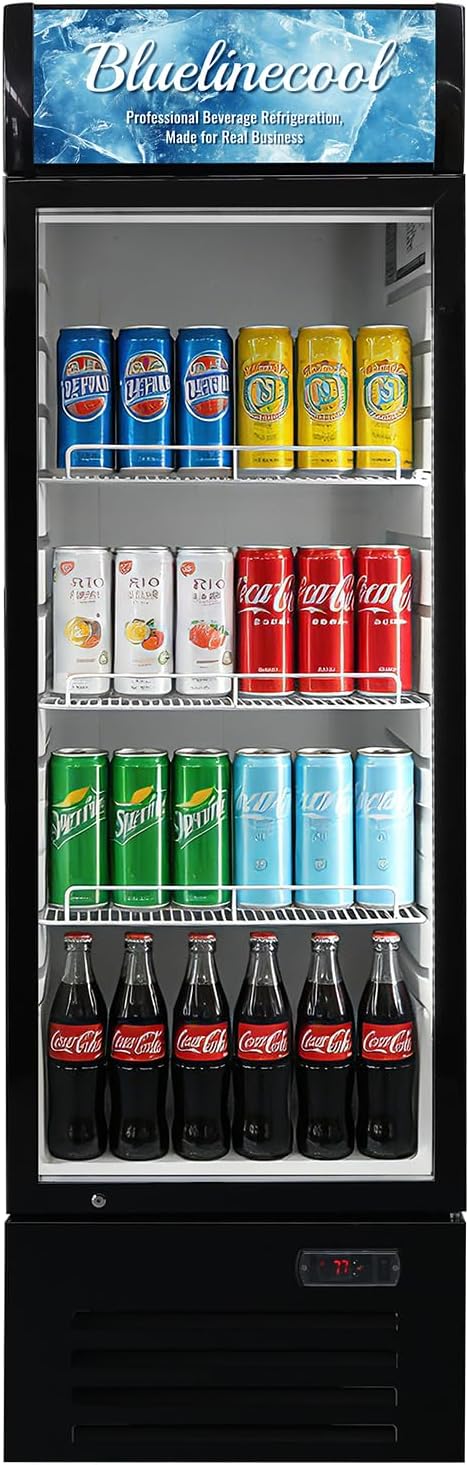 Commercial Refrigerators 9 Cu.Ft Upright Merchandiser Drink Cooler – Glass Door Beverage Fridge with LED Light, Adjustable Shelves, Lock Wheels – Display Refrigerator for Beer, Bar, Shop