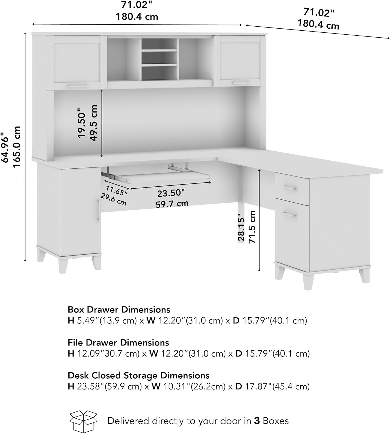 Bush Furniture Somerset L Shaped Desk with Hutch in Platinum Gray | Corner Computer Table with Drawers, Cabinets and Pullout Keyboard/Laptop Tray for Home Office
